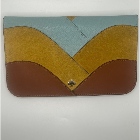 Kate Spade Colorblock Leather/Suede Wallet Clutch Snap Closure #410